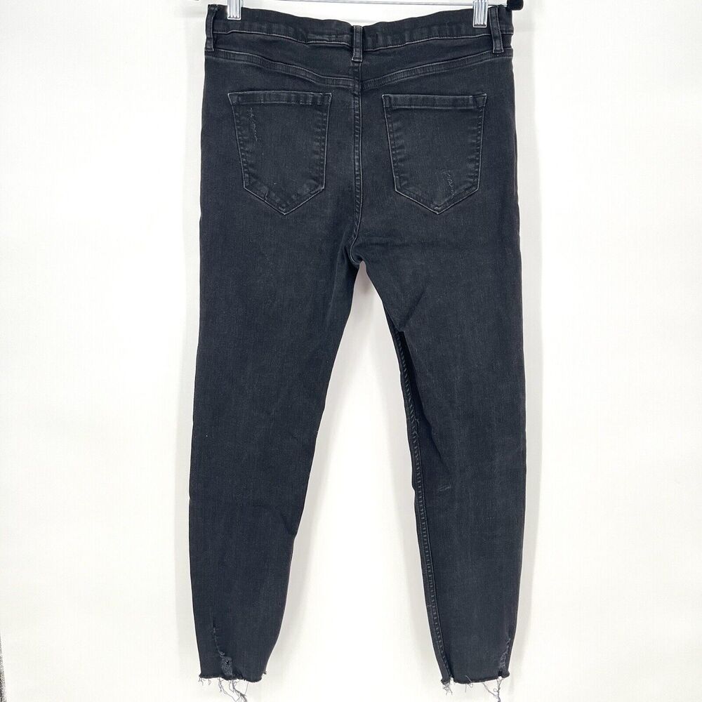 Free People Skinny Jeans Womens 31 Black Distressed Raw Hem Stretch Denim - Picture 3 of 10